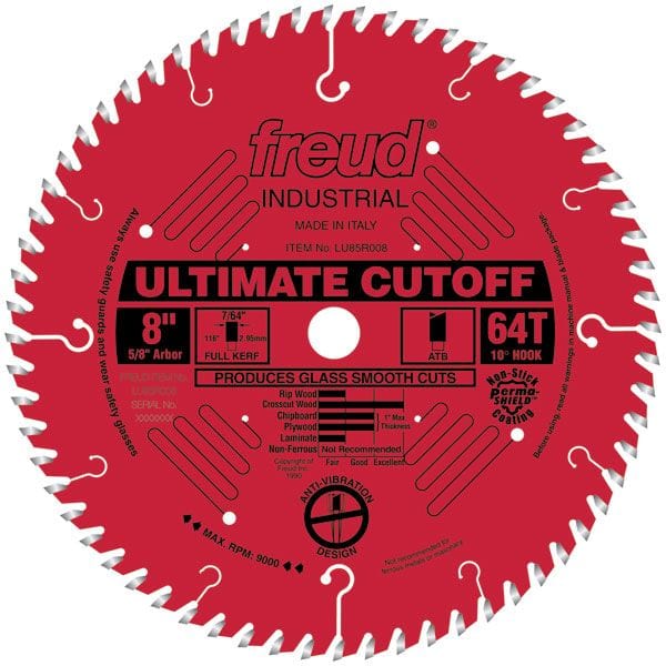 LU85R008 Industrial Ultimate Cut-Off Bladed with Red Perma-Shield 8" x 5/8" Bore x 64 Tooth ATB alt 0