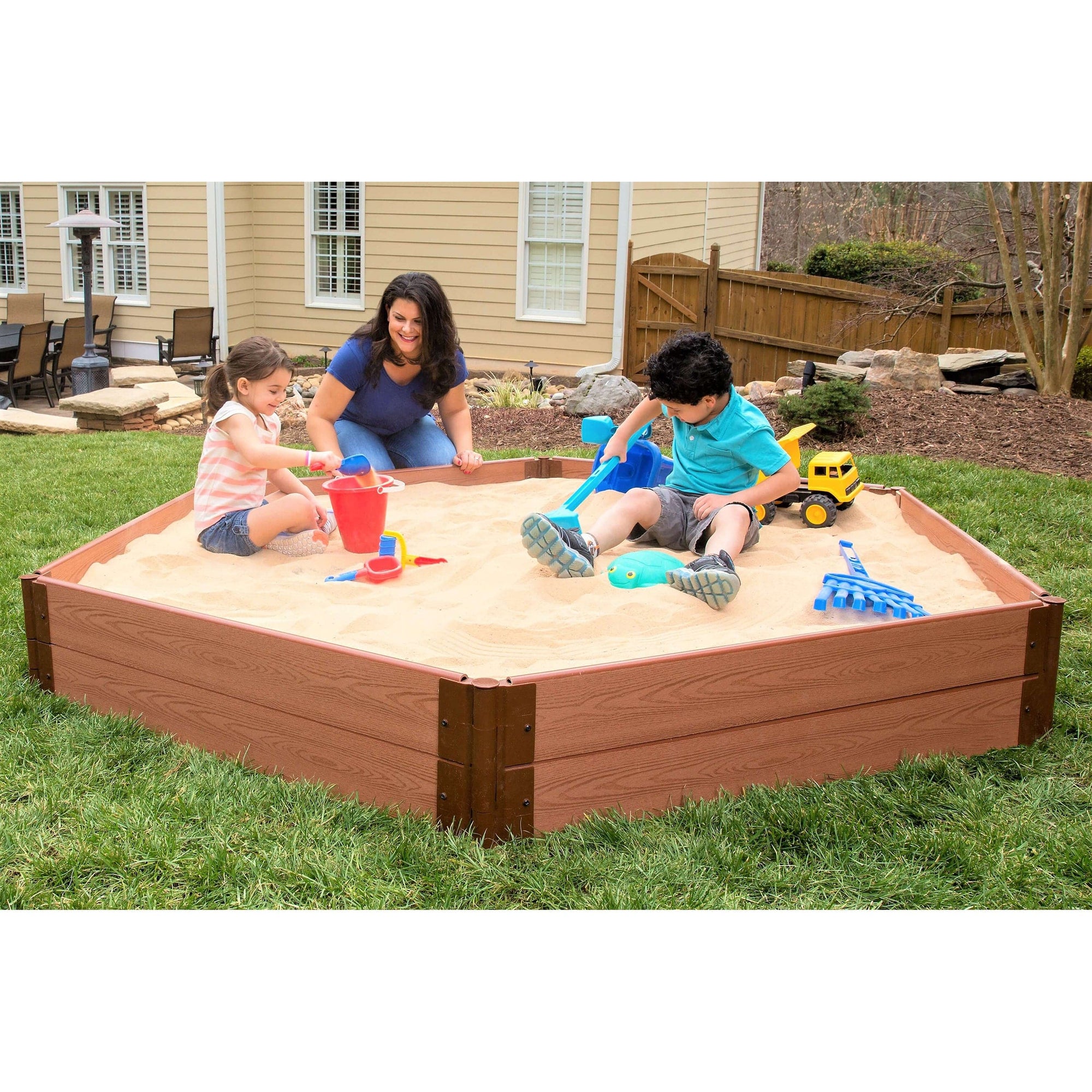 Classic Sienna 7' x 8' x 11" Composite Hexagon Sandbox Kit - 1" profile alt 0