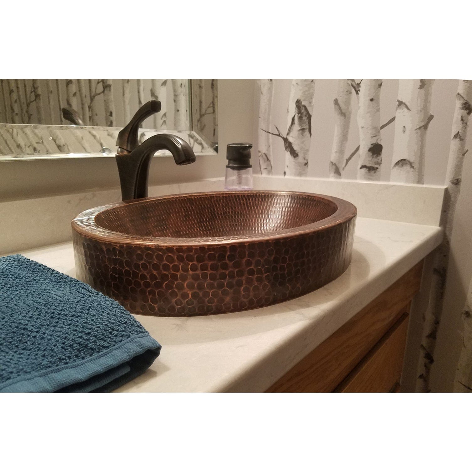 17" Compact Oval Skirted Vessel Hammered Copper Sink alt 0