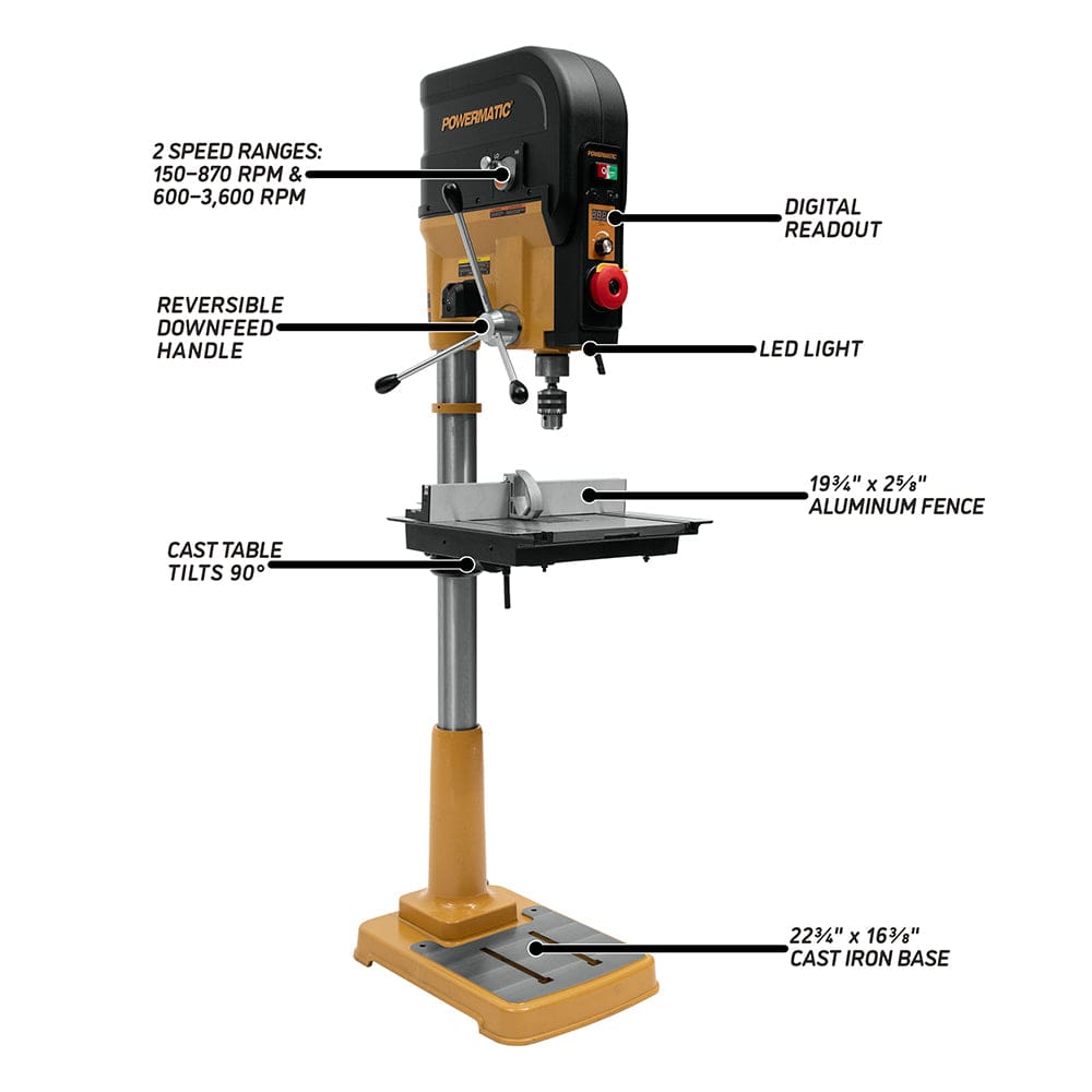 20" Variable Speed Drill Press - 1 HP 1 Ph 120V - PM2820EVS