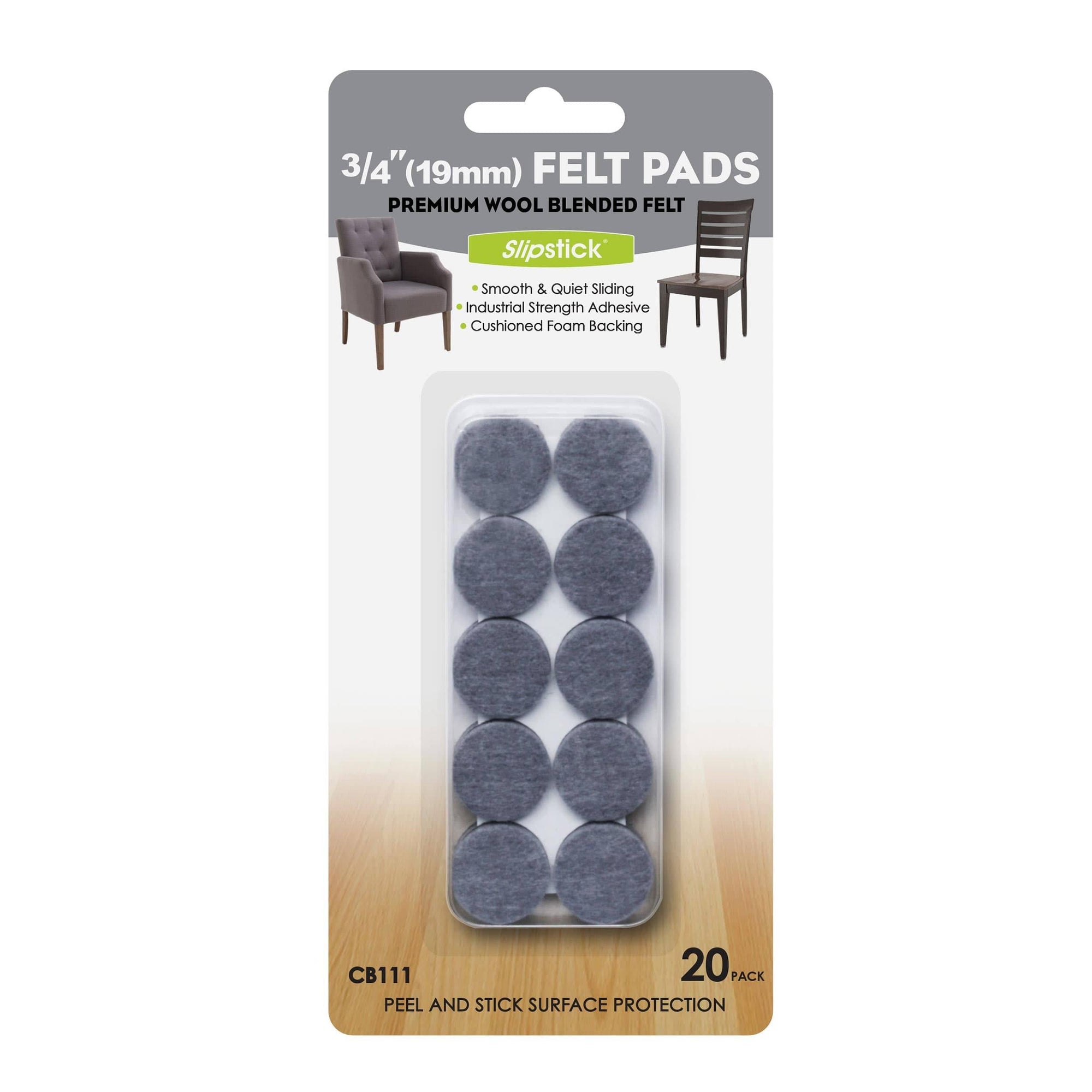 Heavy Duty Self Stick Felt Pads - 3/4" - Round - 20 Piece alt 0