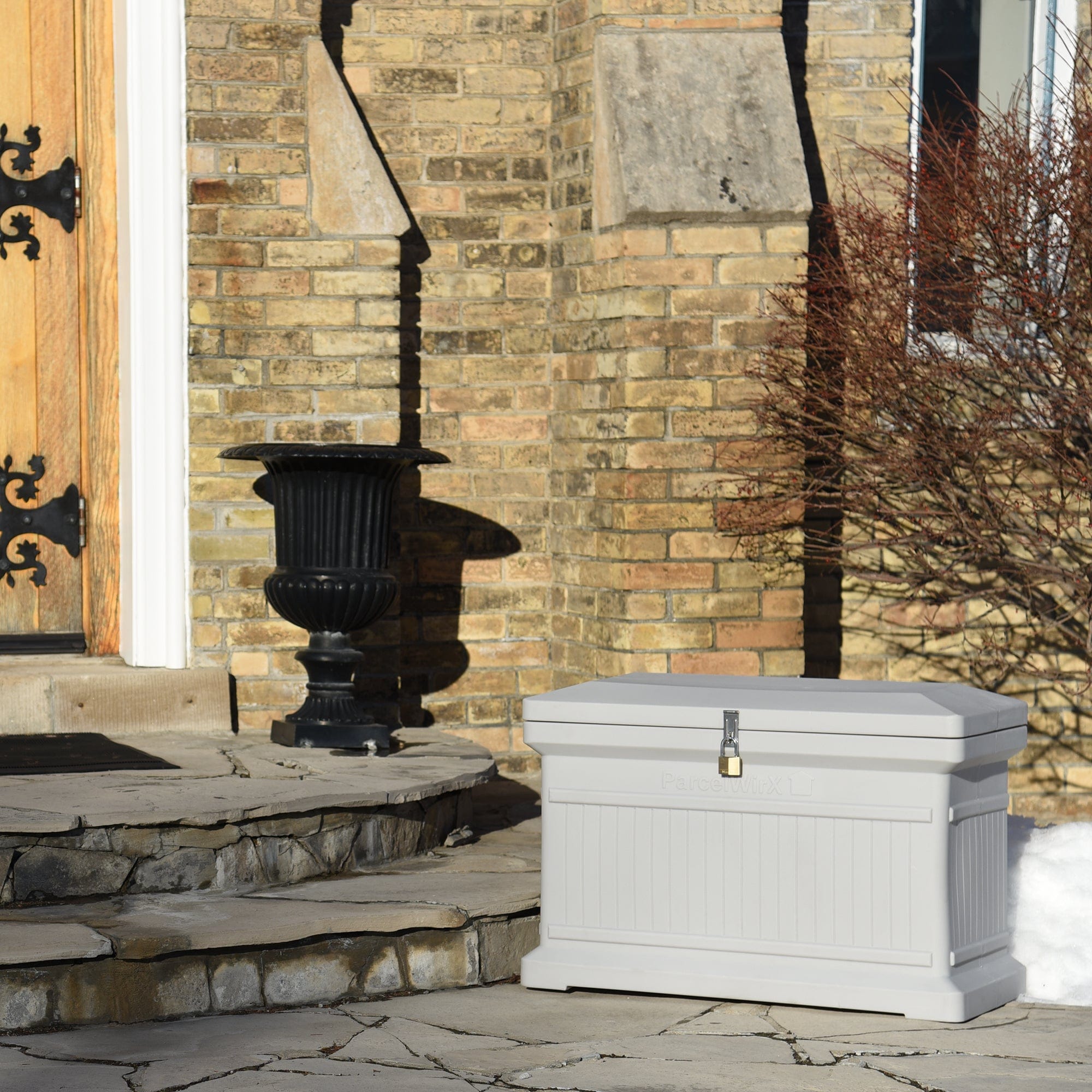 ParcelWirx Premium Horizontal Lockable Package Delivery Box with Hinged Lid Slate Gray alt 0