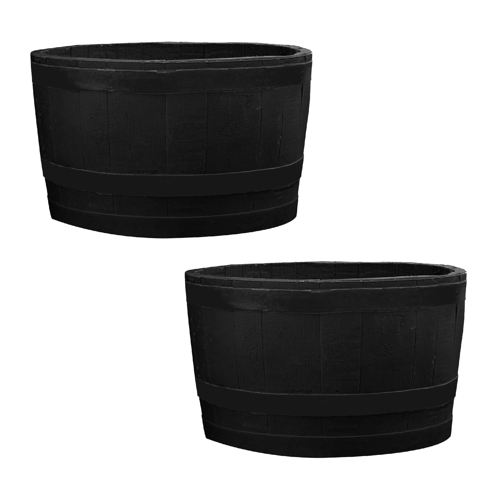 Polyethylene Whiskey Barrel Planter Black 2 Pack alt 0