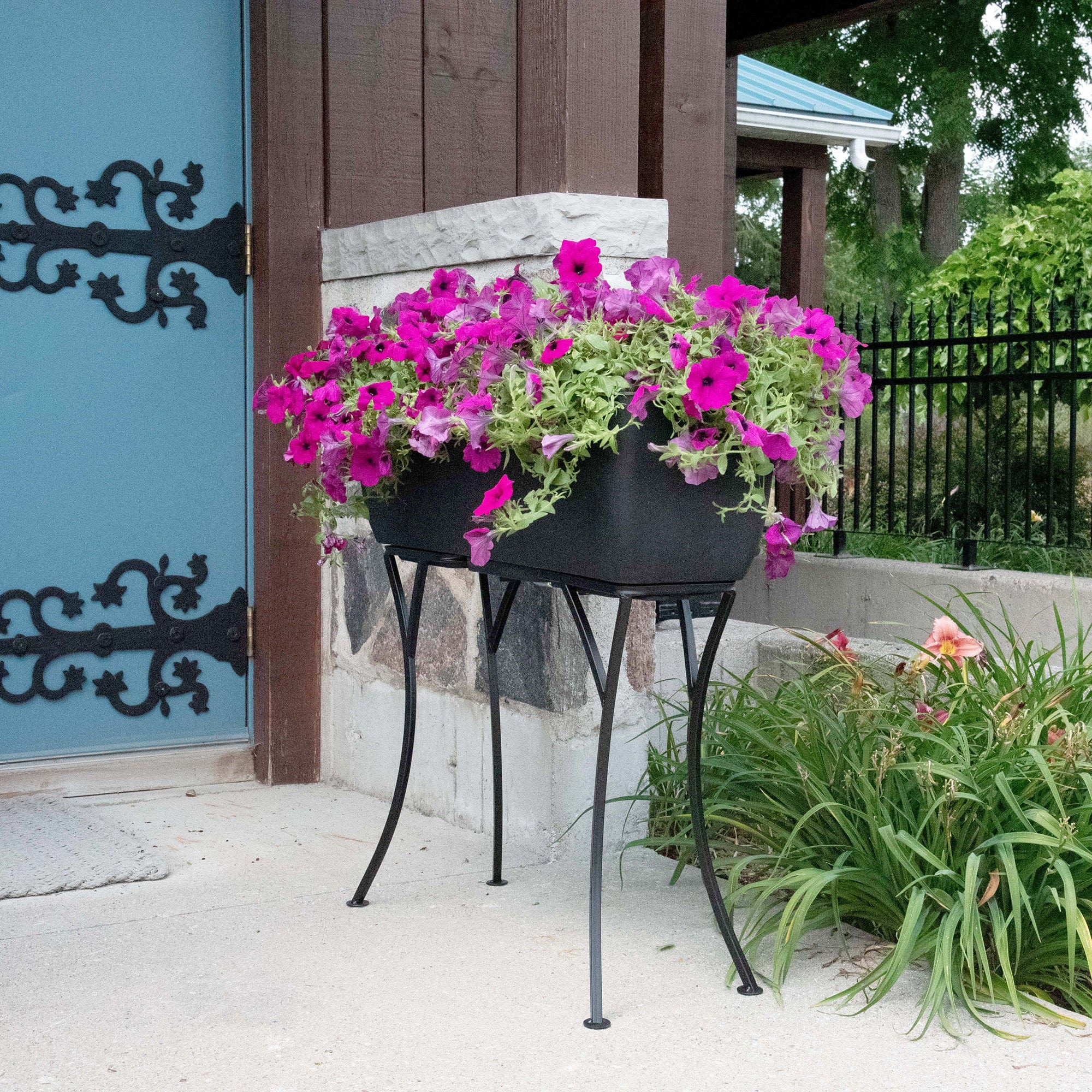 30" x 10" Rectangular Planter with Wrought Iron Stand Black alt 0