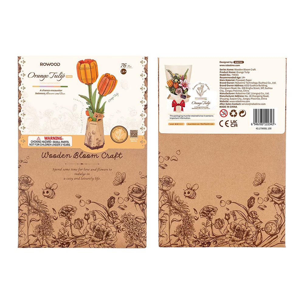 Orange Tulip 3D Wooden Flower Model Kit