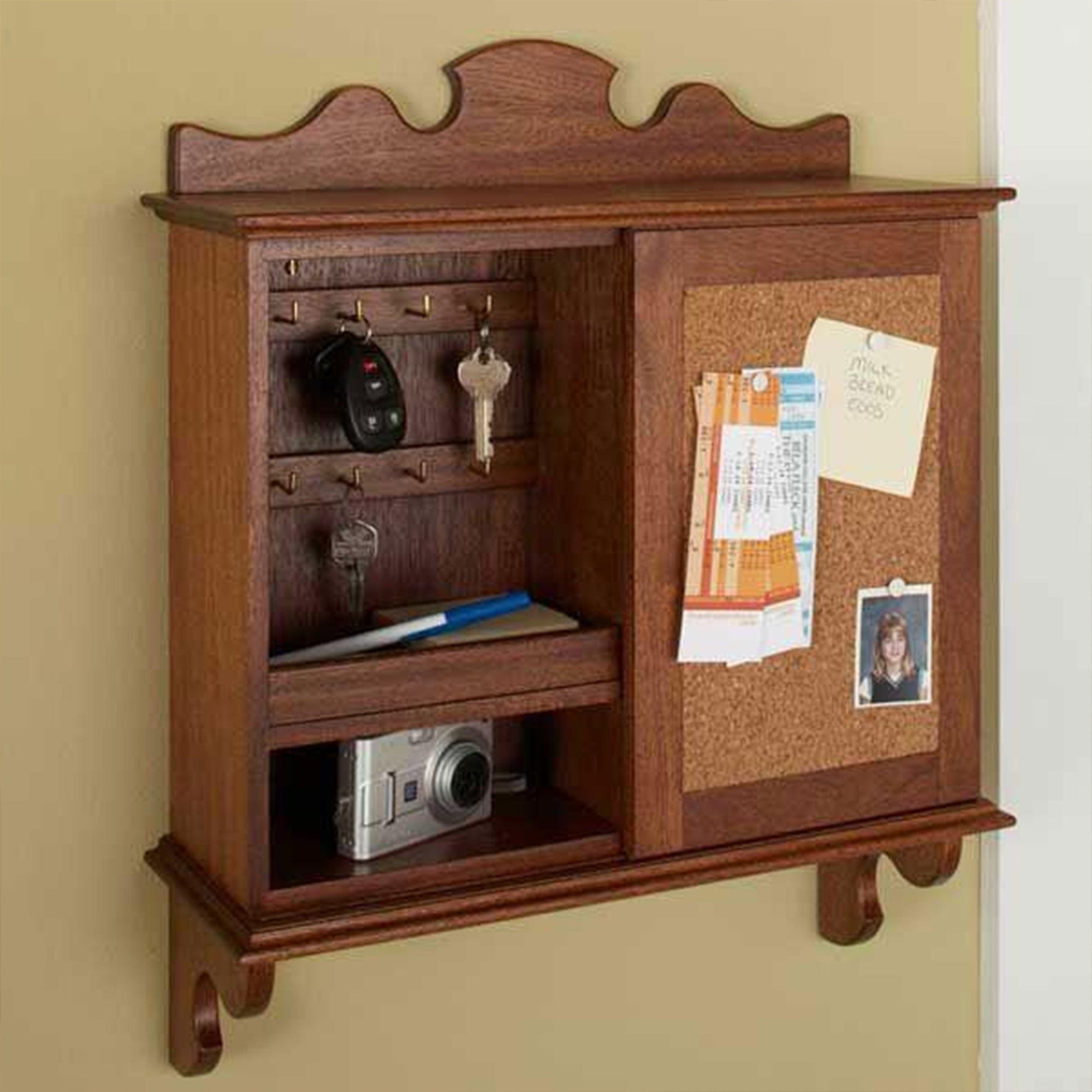 Downloadable Woodworking Project Plan to Build Sliding-Door Hideaway Wall Organizer alt 0