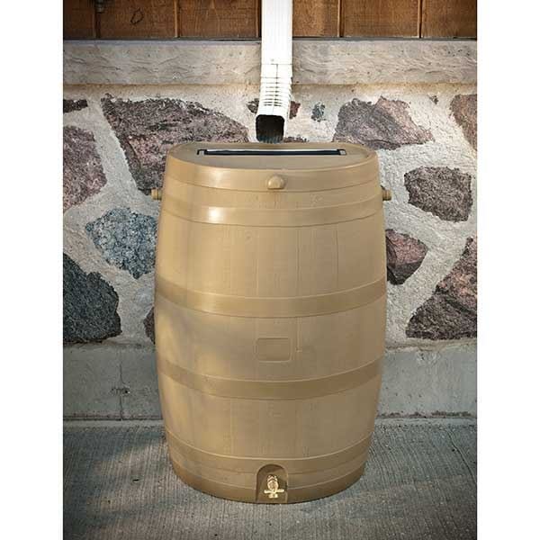 Rain Barrel with Flat Back and Brass Spigot, 50 gallon, Oak alt 0