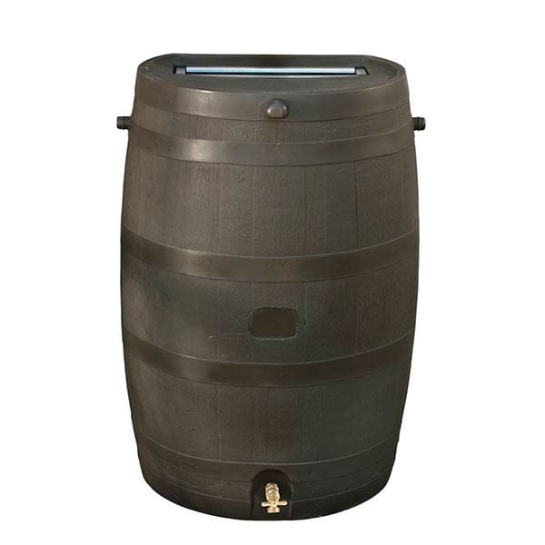Rain Barrel with Flat Back and Brass Spigot, 50 gallon, Wood Grain alt 0