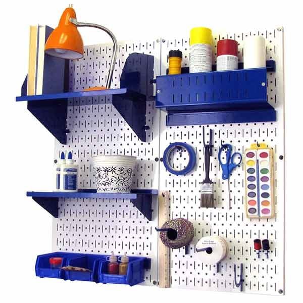 Pegboard Hobby Craft Pegboard Organizer Storage Kit with White Pegboard and Blue Accessories alt 0