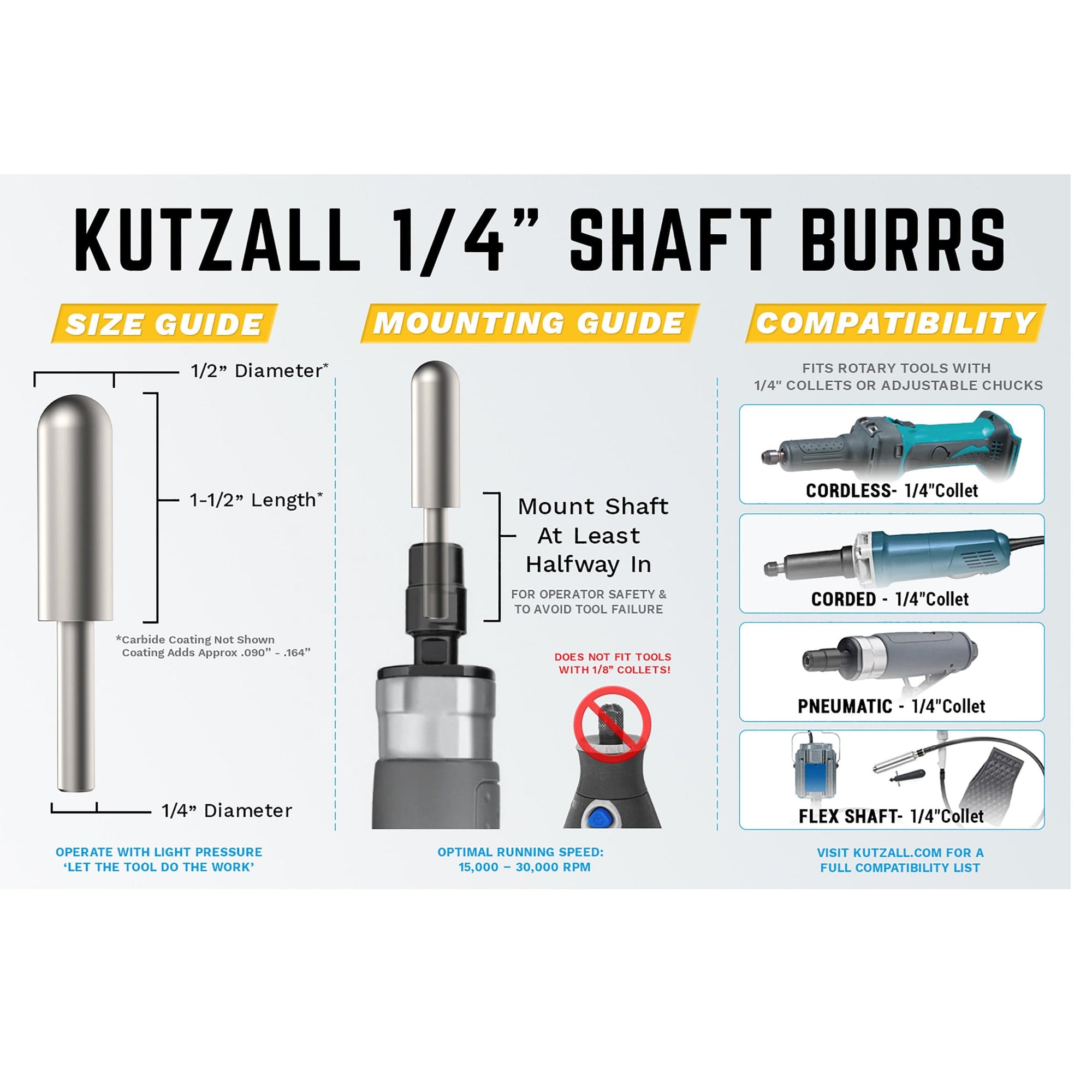 Original Ball Nose Burr, 1/4" Shaft, Fine (1/2" x 1-1/2") alt 0