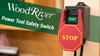 WoodRiver power tool safety switch with large red stop and green start buttons mounted on workshop wall