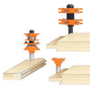 Router bits cutting tongue and groove joints in wood boards for joinery