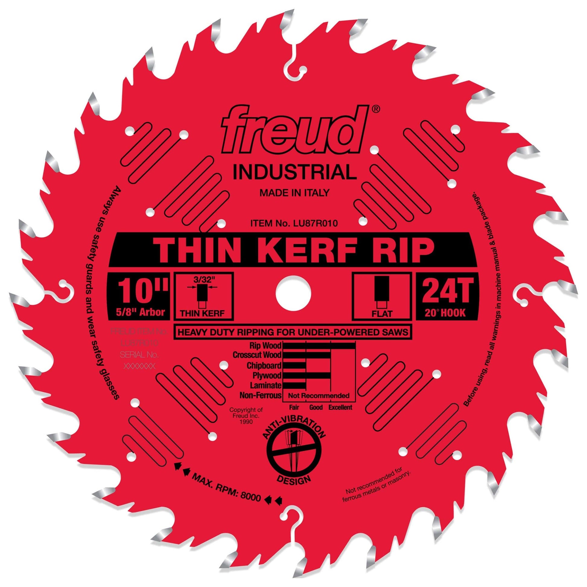 LU87R010 Circular Saw Blade 10" x 5/8" Bore x 24 Tooth Flat Top Thin Kerf alt 0