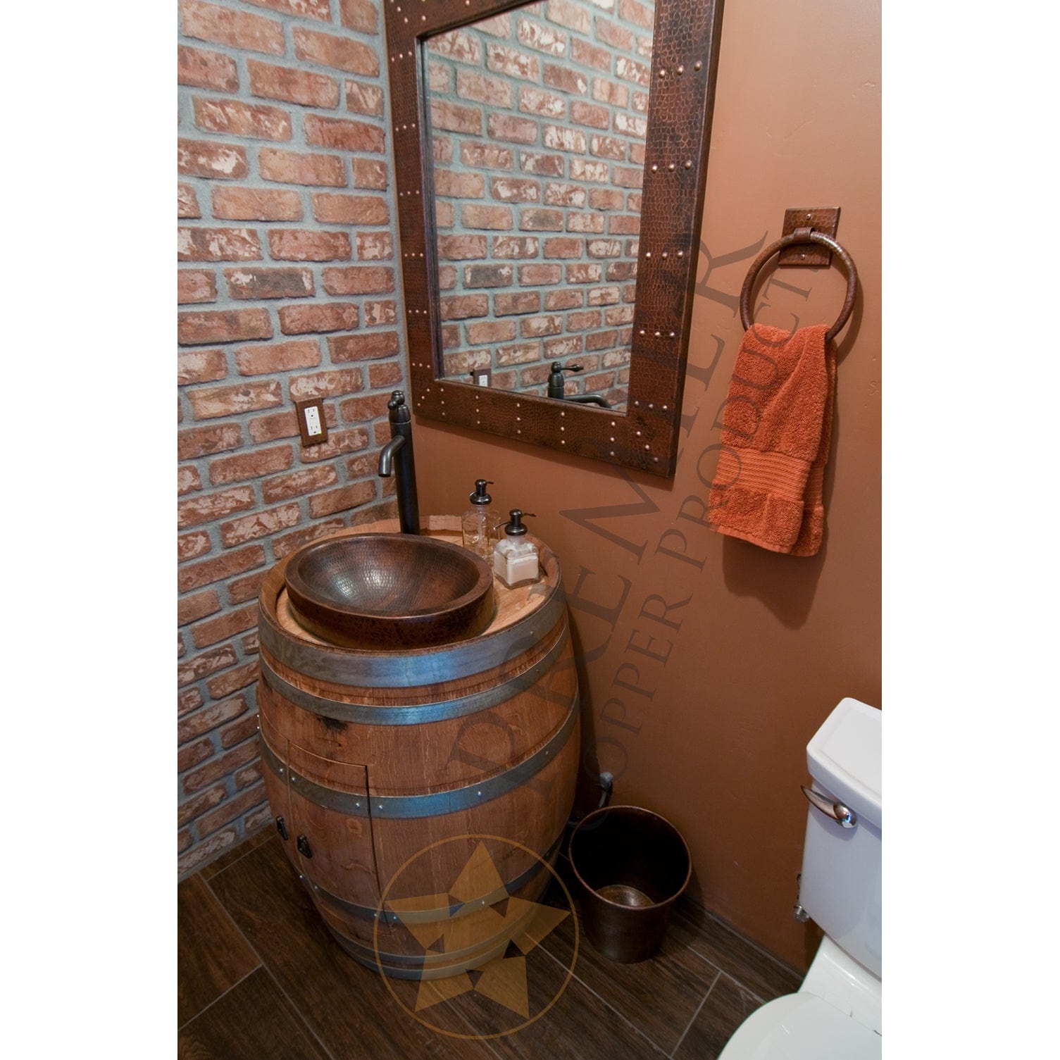 17" Compact Oval Skirted Vessel Hammered Copper Sink alt 0