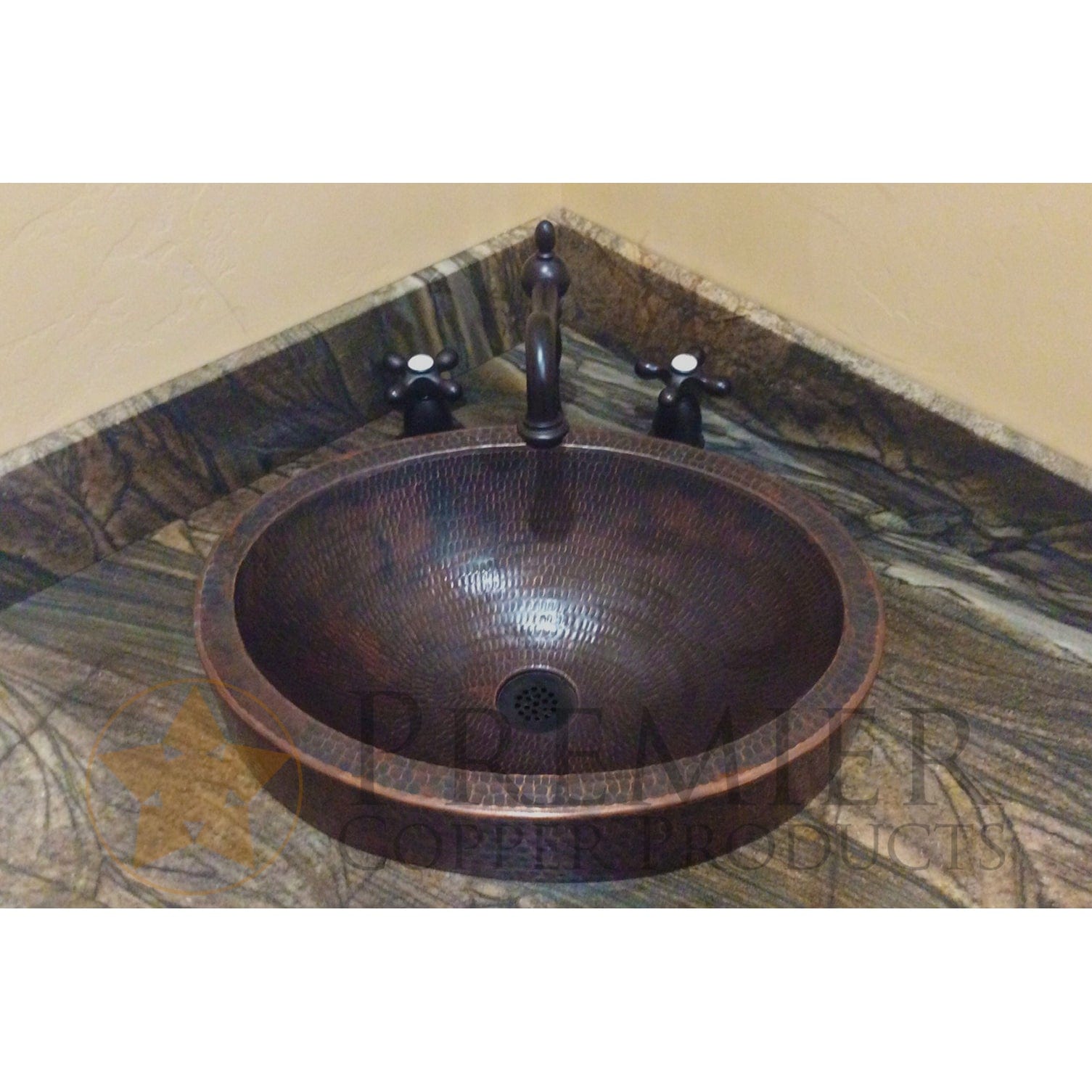 17" Compact Oval Skirted Vessel Hammered Copper Sink alt 0