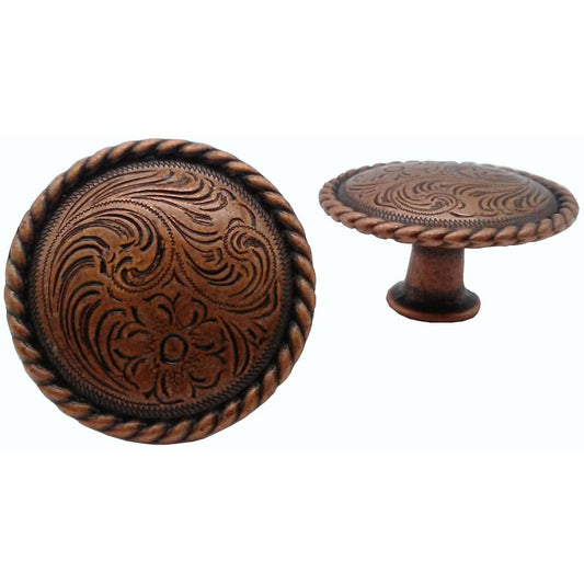 Engraved Flower Knob, Copper Oxide alt 0