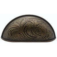 Engraved Flower Cup Pull, Brass Oxide alt 0