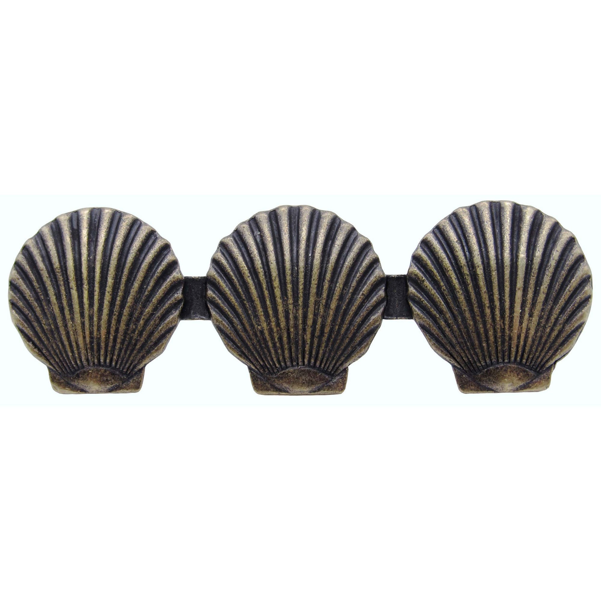 Triple Scallop Seashell Pull, Brass Oxide alt 0