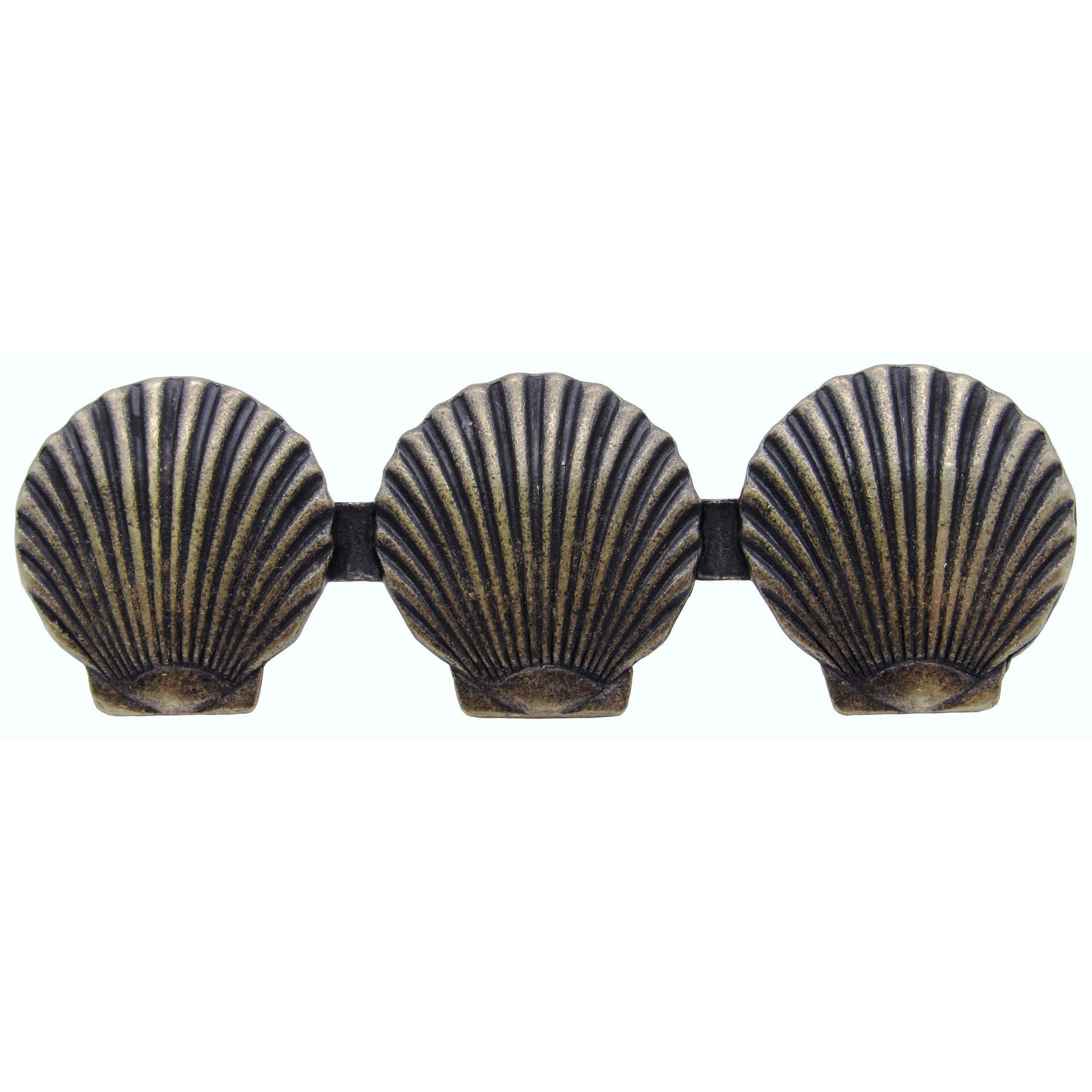 Triple Scallop Seashell Pull, Brass Oxide alt 0