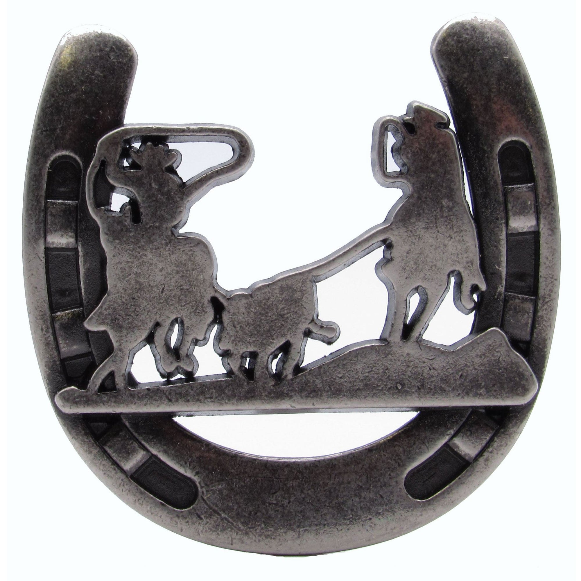 Cowboys Roping Calf Horseshoe Knob, Old Silver alt 0