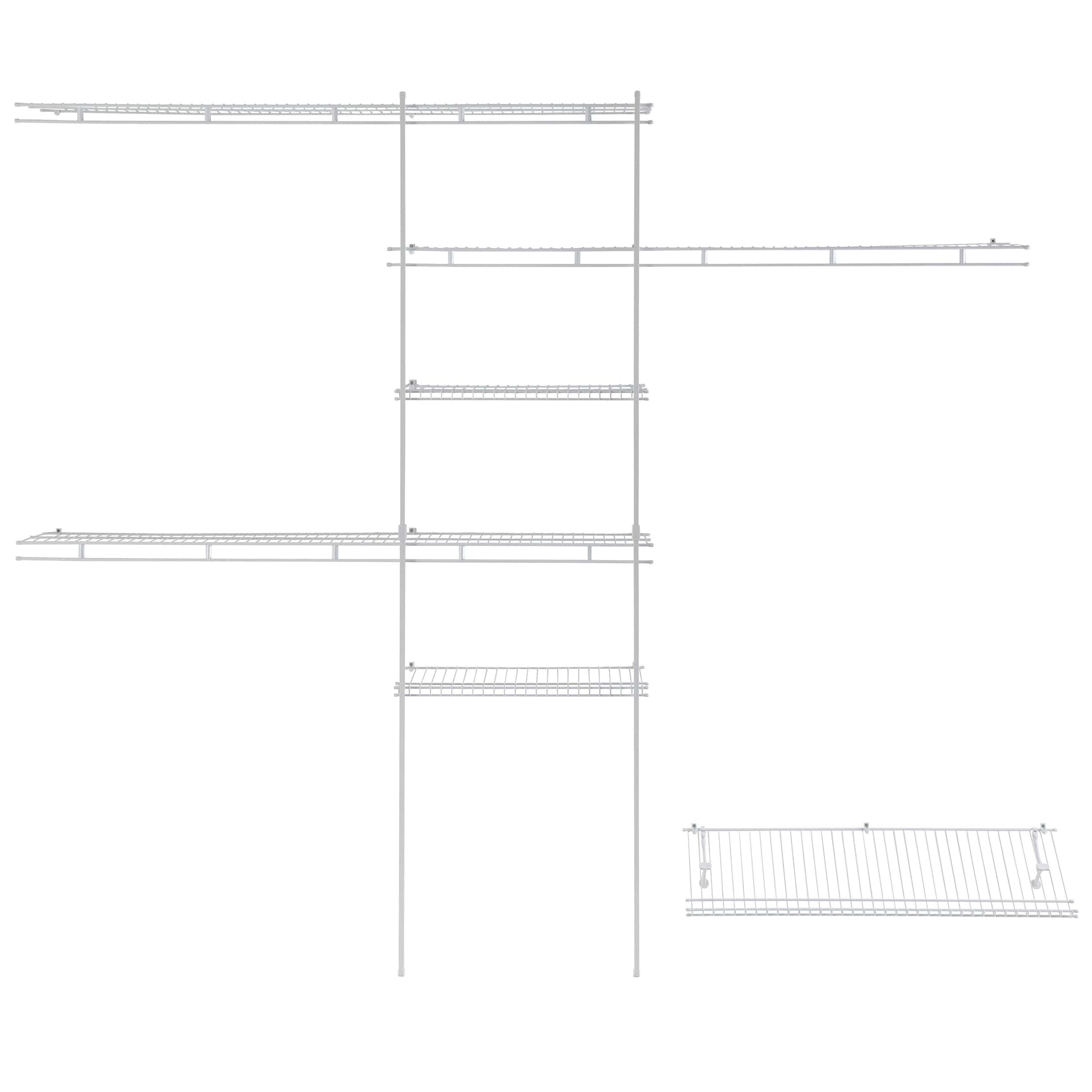Closet Organizer Kit with Shoe Shelf 5' - 8' W Fixed Mount, White alt 0