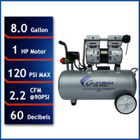 1HP 8 Gallon Oil-Free Aluminum Tank Air Compressor alt 0