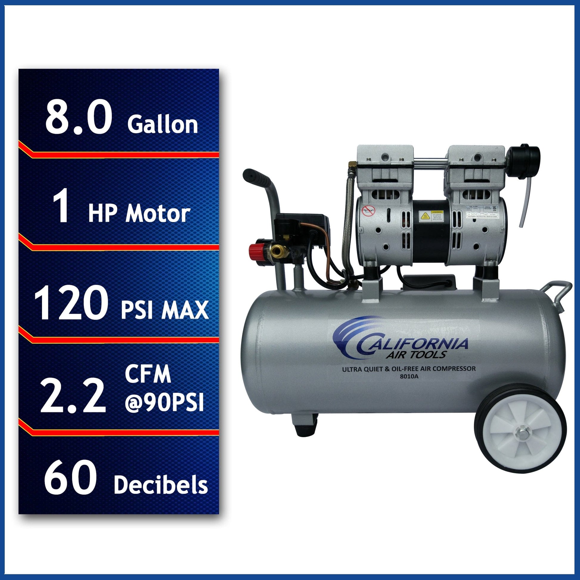 1HP 8 Gallon Oil-Free Aluminum Tank Air Compressor alt 0