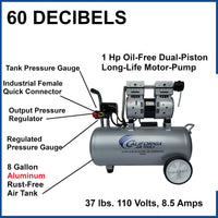 1HP 8 Gallon Oil-Free Aluminum Tank Air Compressor alt 0