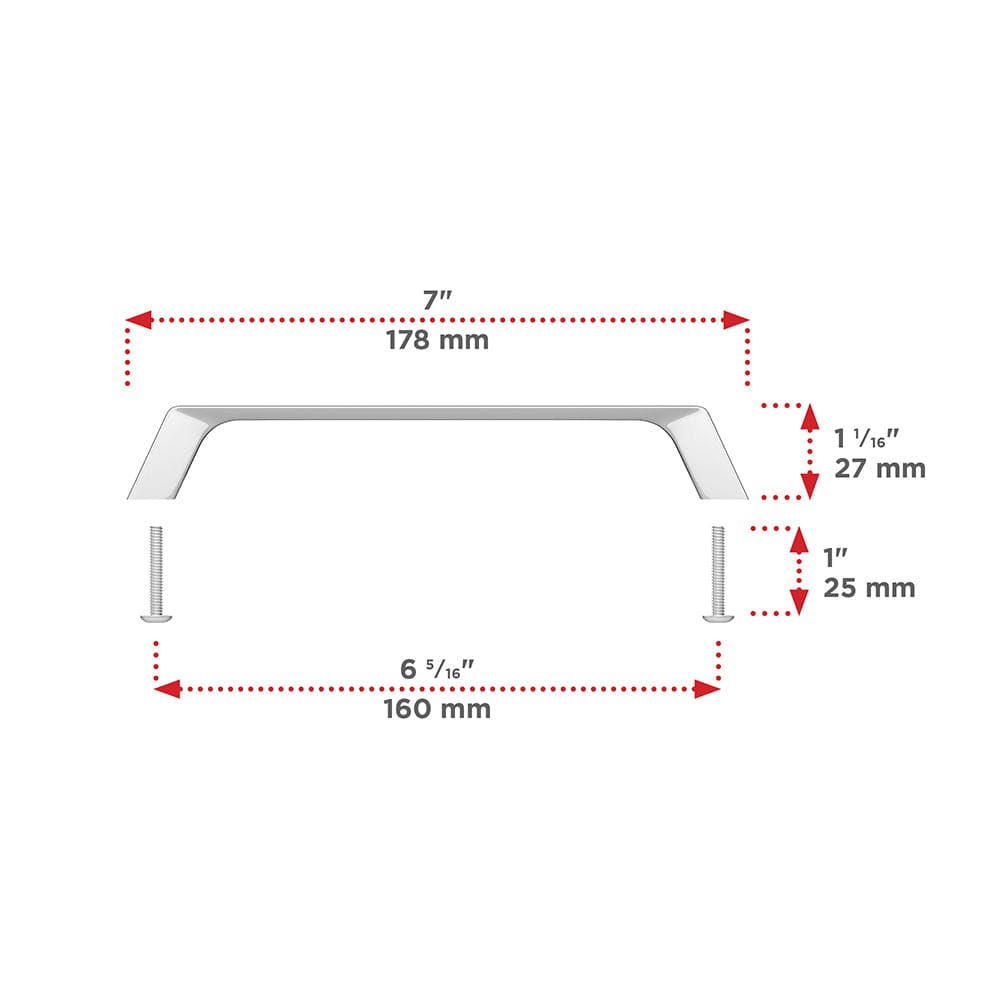 Contemporary Pull, 6-5/16" Center-to-Center, Chrome