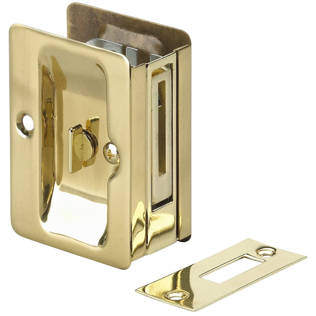 3-7/32" (82 mm) Pocket Door Pull  Rectangular Brass Privacy alt 0