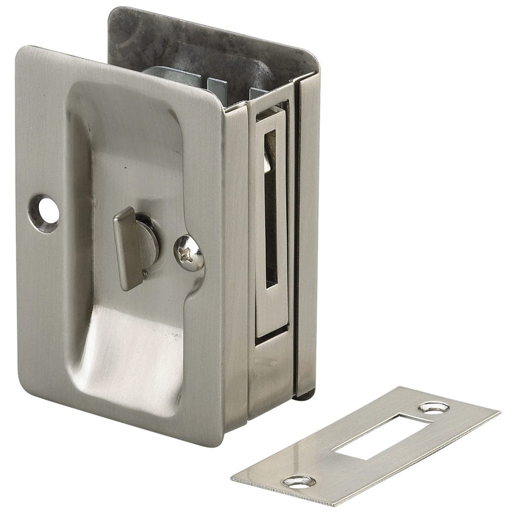 3-7/32" (82 mm) Pocket Door Pull  Rectangular Brushed Nickel Privacy alt 0