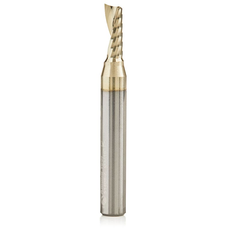 51408-Z Spiral O Single Flute Aluminum Cutting Up-Cut ZrN Coated Mirror Finish Router Bit 3/16"D 1/2"CH 1/4"SH 2"L  alt 0