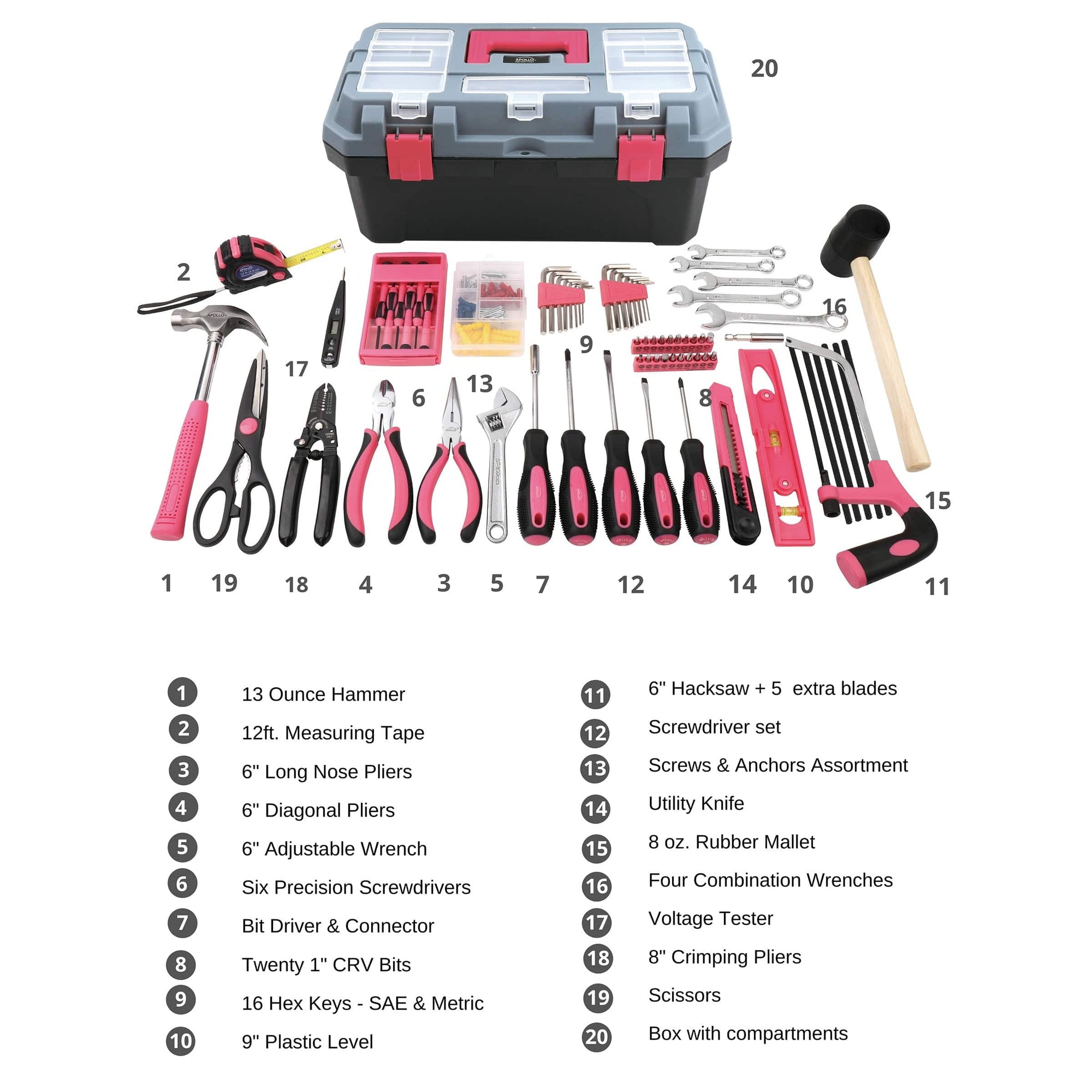 170 pc Household Tool Kit with Tool Box Pink alt 0