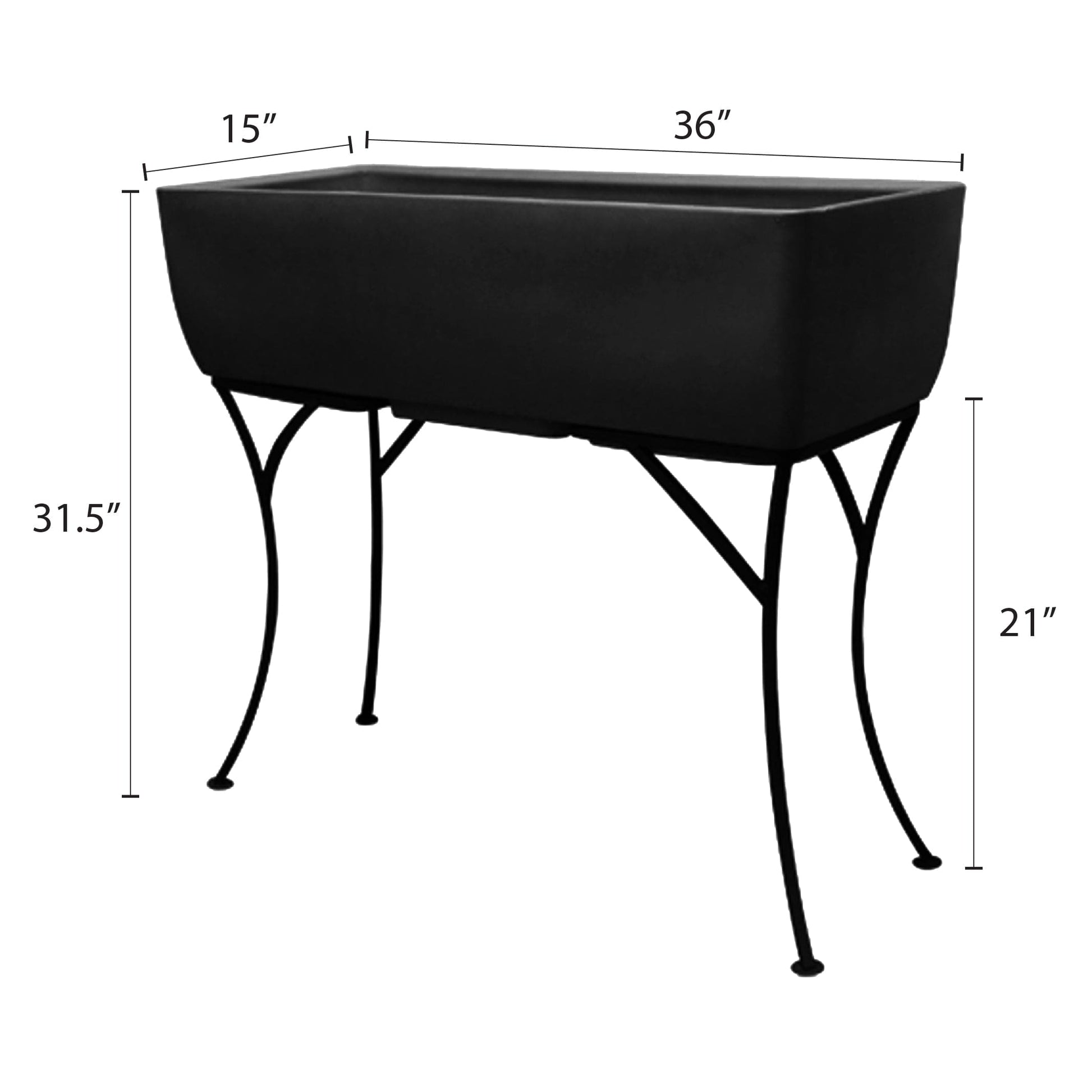 36" x 15" Rectangular Planter with Wrought Iron Stand Black alt 0