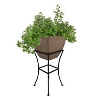 12" Square Garden Planter with Wrought Iron Stand Oak alt 0