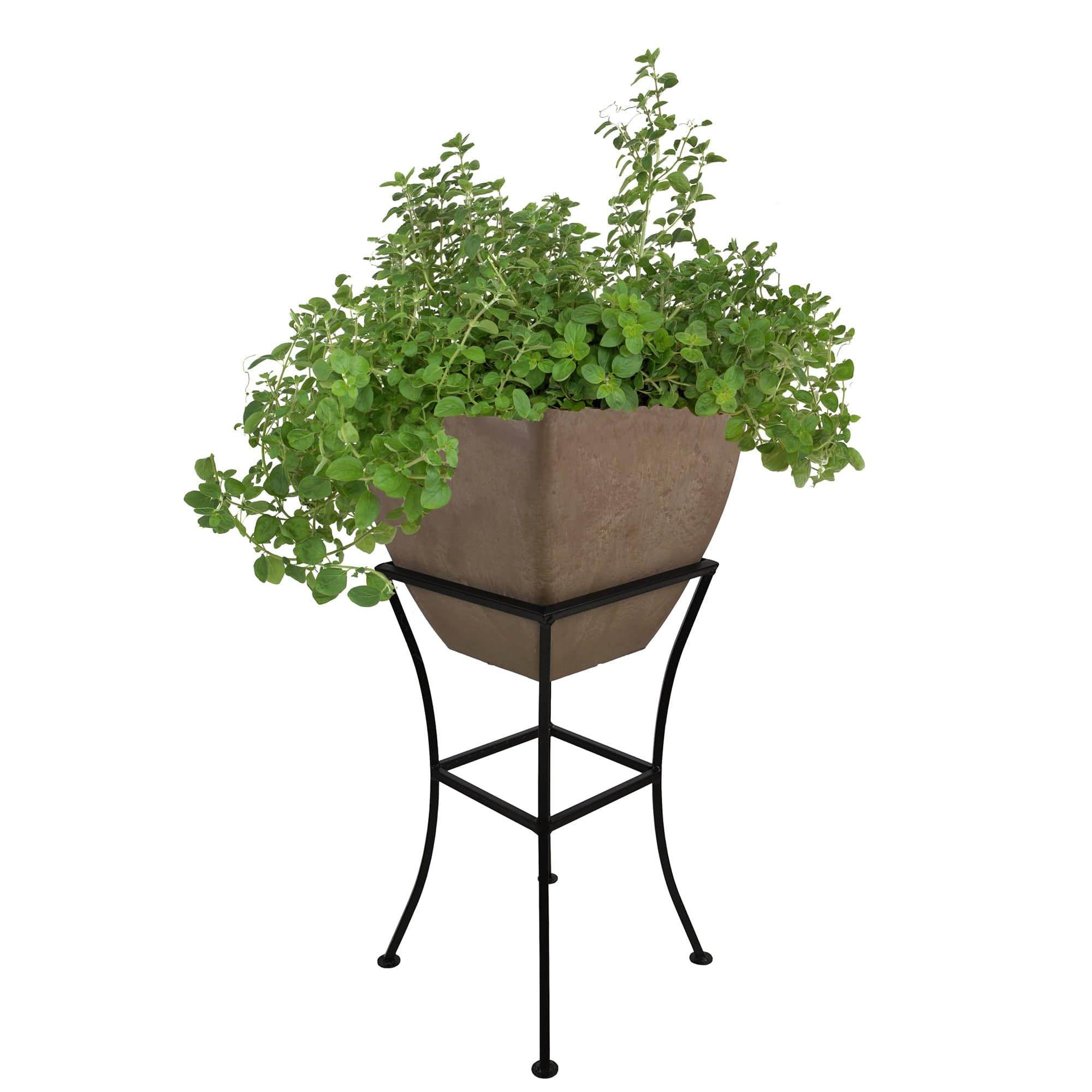 12" Square Garden Planter with Wrought Iron Stand Oak alt 0