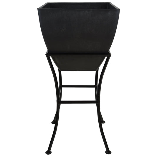 12" Square Garden Planter with Wrought Iron Stand Graphite alt 0