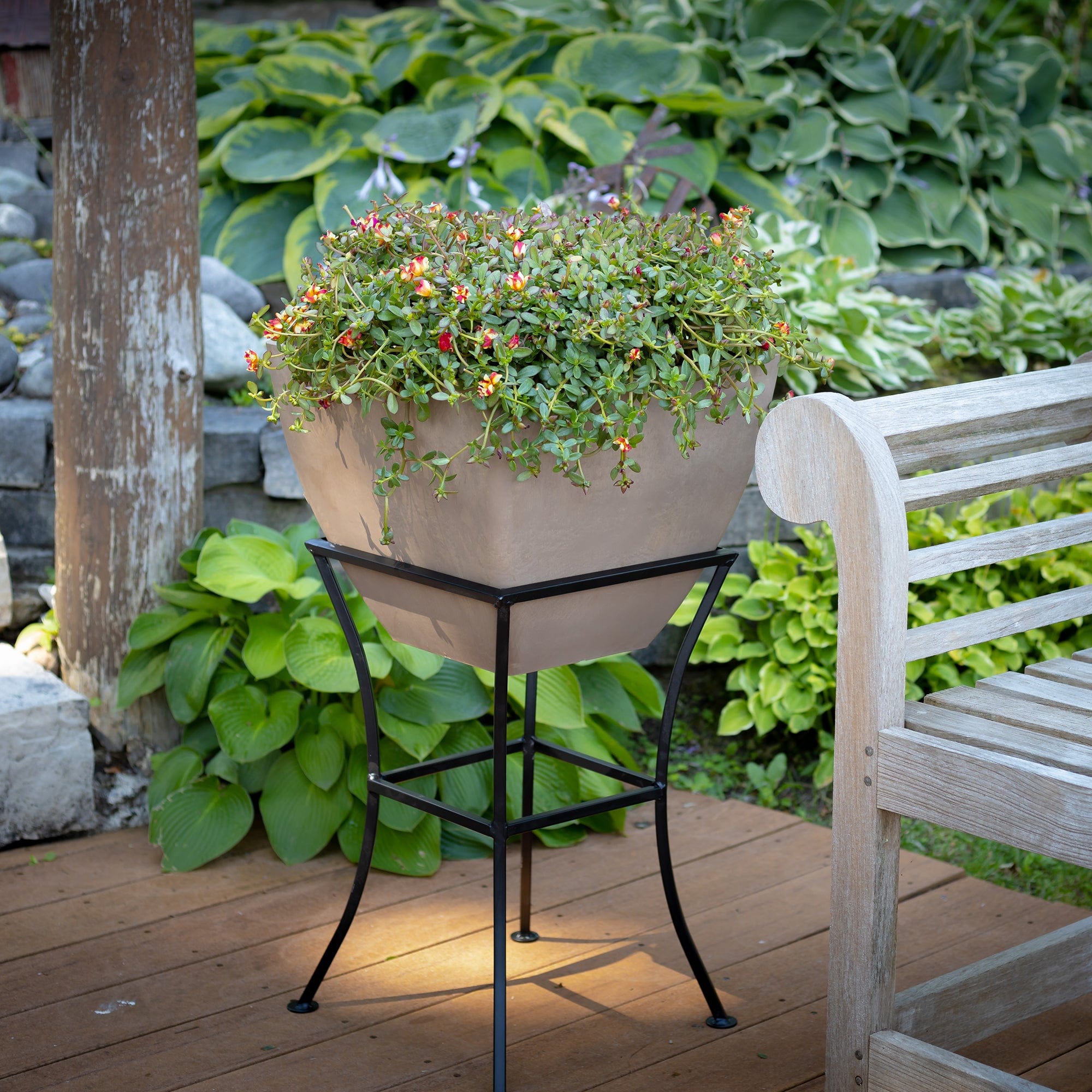 20" Square Garden Planter with Wrought Iron Stand Oak alt 0