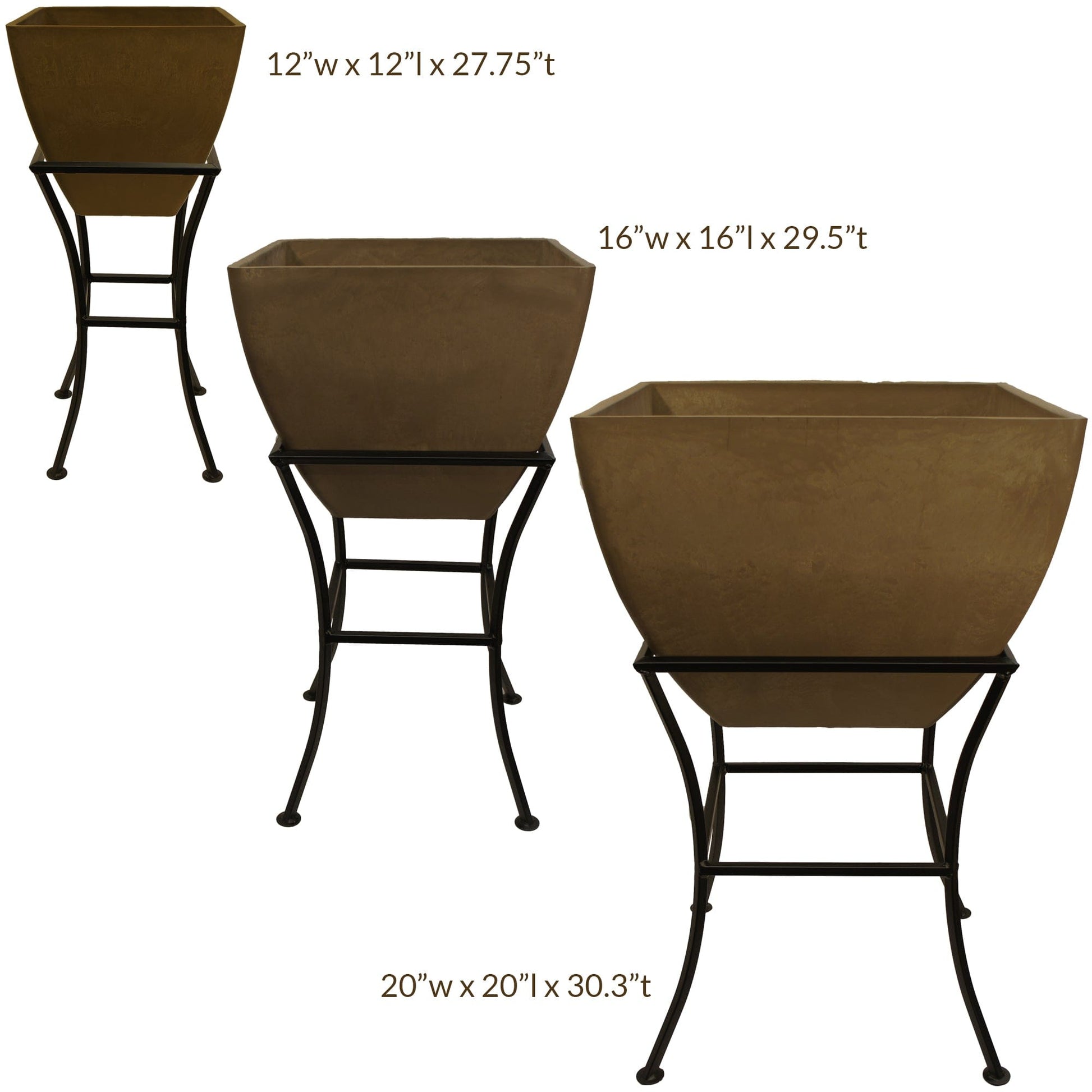 20" Square Garden Planter with Wrought Iron Stand Graphite alt 0