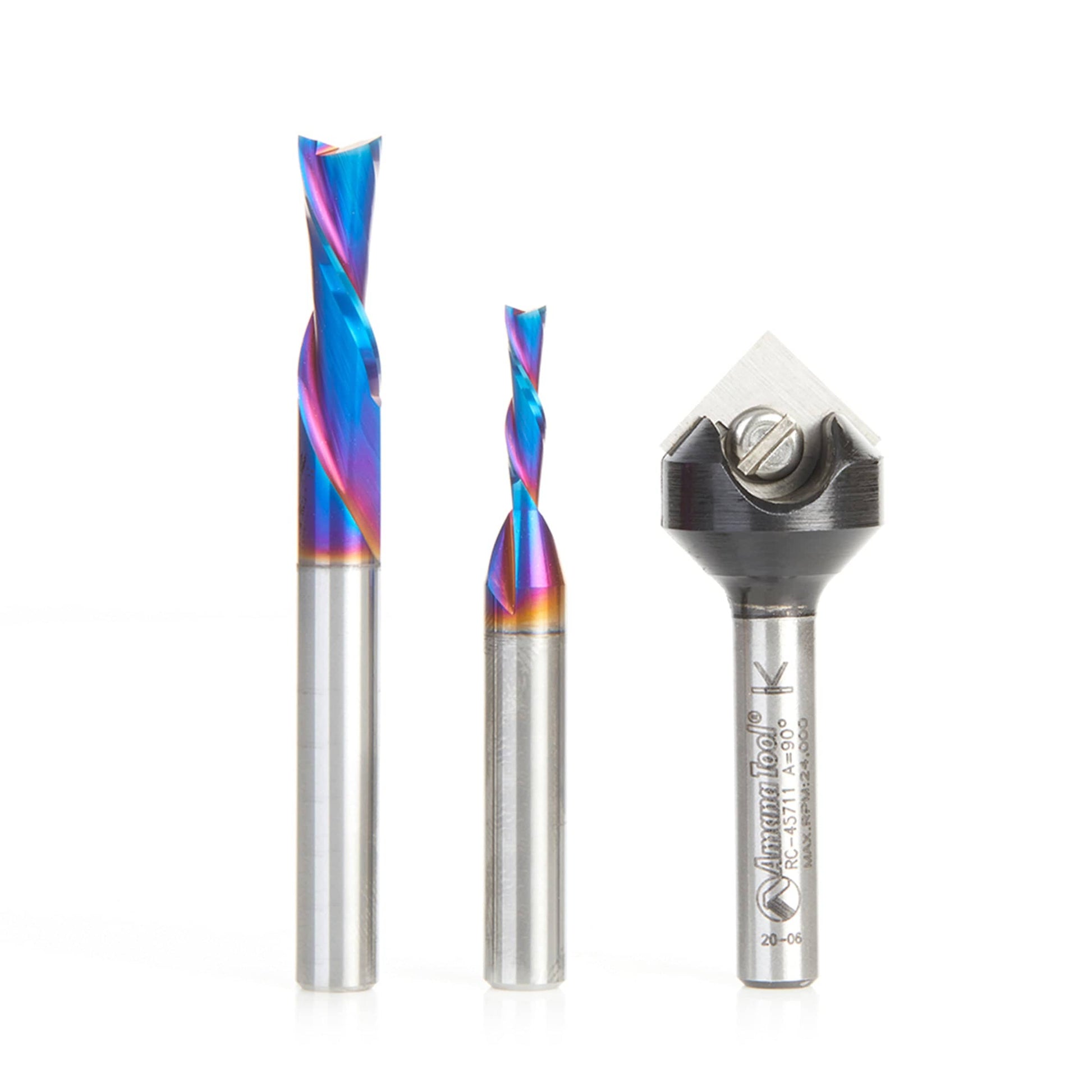 AMS-299-T 3-piece CNC Starter Spektra Bit Set 1/4" SH with 90 Degree V-Groove with Stackable Case alt 0