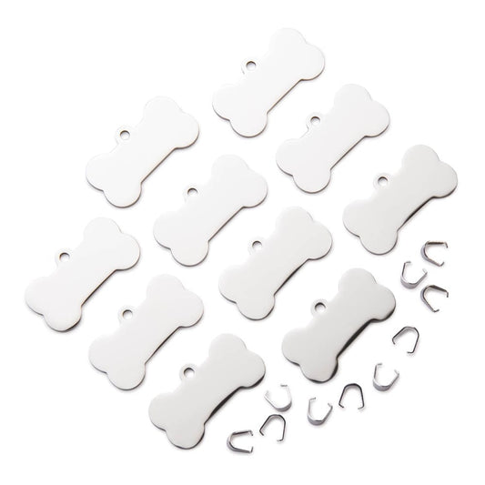 Engravable Bone Shaped Dog Tags - Stainless Steel - 10 Piece