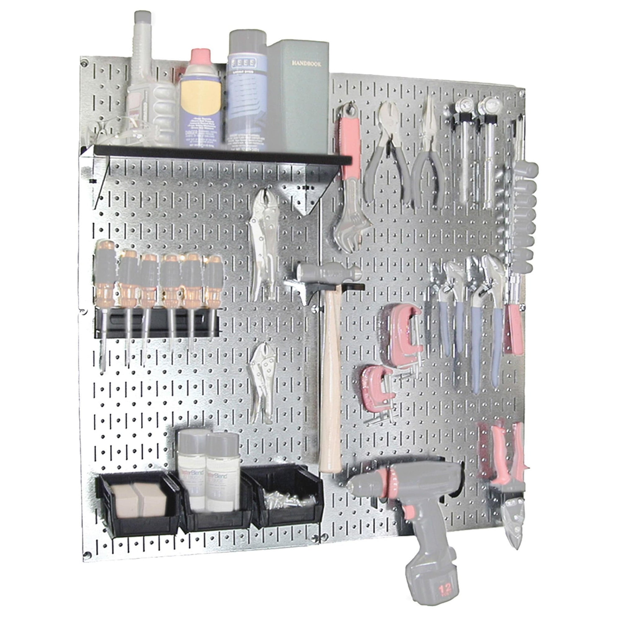 Steel Pegboard, Galvanized Utility Tool Storage Kit with Black Accessories alt 0