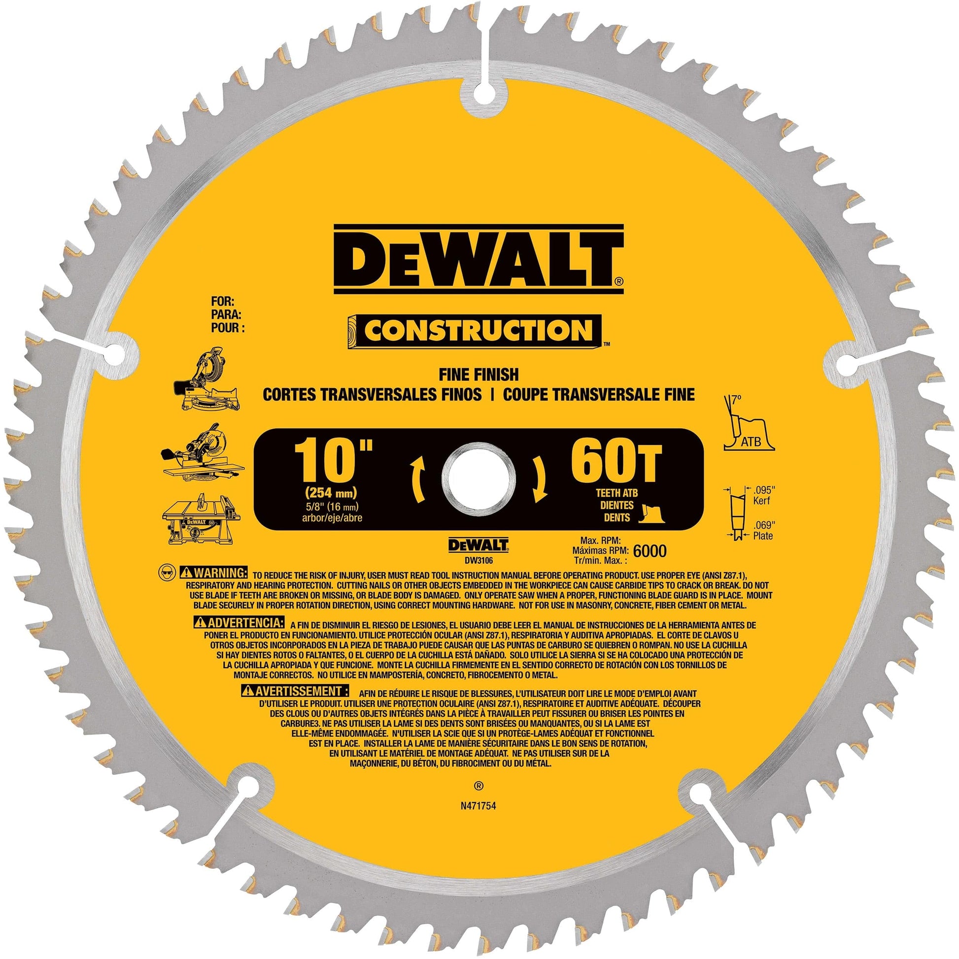 Circular Saw Blade - Construction - Fine Finish - 10" x 60 Tooth alt 0