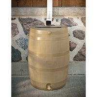 Rain Barrel with Flat Back and Brass Spigot, 50 gallon, Oak alt 0