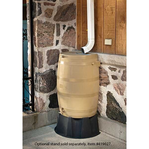 Rain Barrel with Flat Back and Brass Spigot, 50 gallon, Oak alt 0