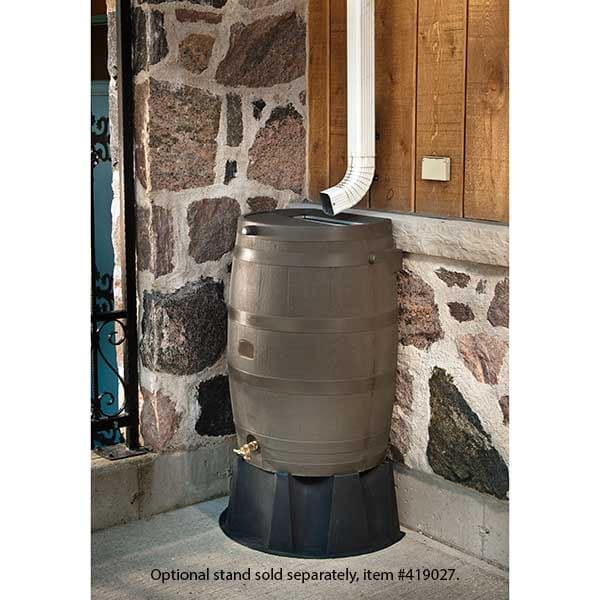 Rain Barrel with Flat Back and Brass Spigot, 50 gallon, Wood Grain alt 0