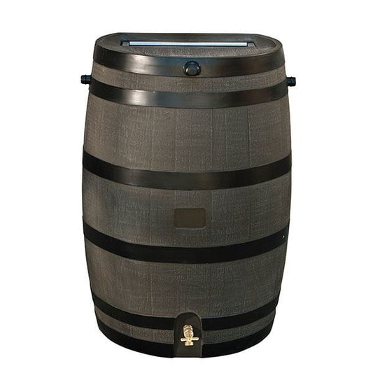 Rain Barrel with Flat Back and Brass Spigot, 50 gallon, Brown alt 0