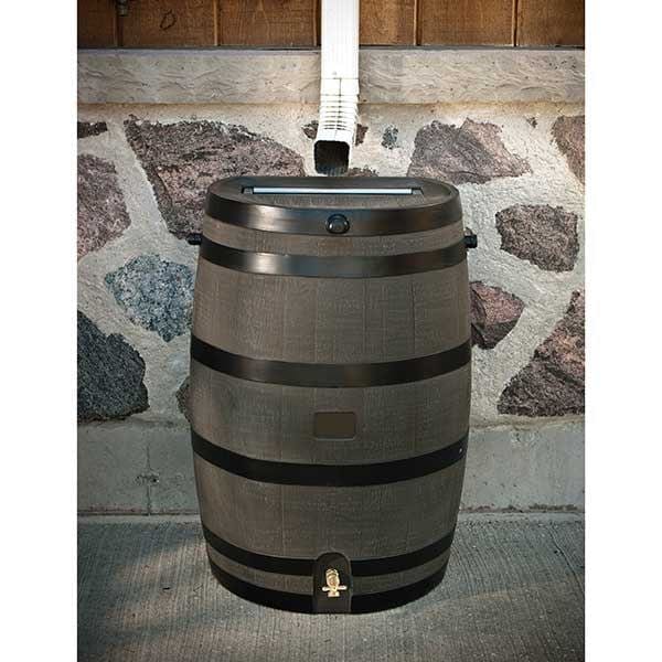 Rain Barrel with Flat Back and Brass Spigot, 50 gallon, Brown alt 0
