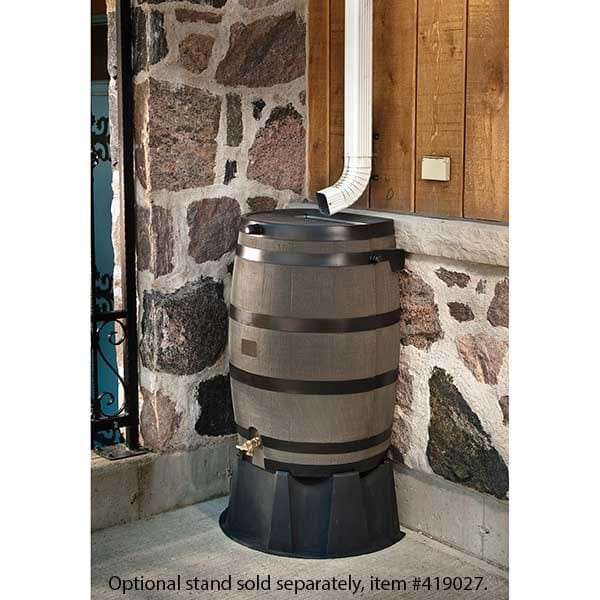 Rain Barrel with Flat Back and Brass Spigot, 50 gallon, Brown alt 0