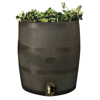 Round Rain Barrel with Planter, 35 gallon, Mud alt 0